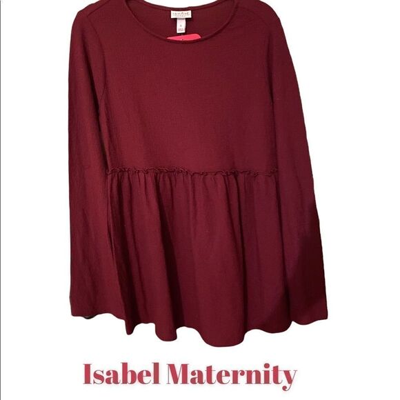 Isabel Maternity Ingrid & Isabel Maroon Gauze Cotton Baby Doll Top Empire Waist - Picture 3 of 12